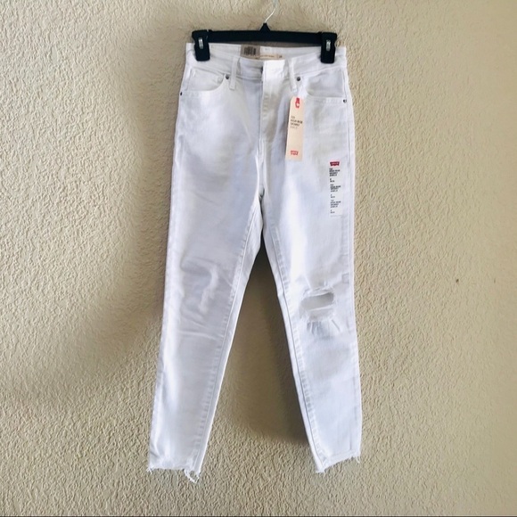 Levi’s Jeans 721 High Rise Skinny Distressed Fray Casual Festival White 26 NWT - Picture 2 of 10